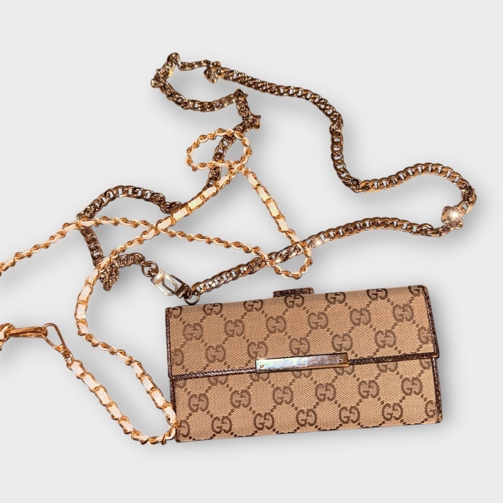 Gucci GG Canvas Wallet w/ Optional Gold + Silver Chain (Authentic, COA Included) - Picture 14 of 15